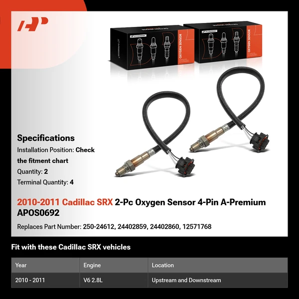 2010-2011 Cadillac SRX 2-Pc Oxygen Sensor 4-Pin A-Premium APOS0692