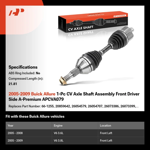 2005-2009 Buick Allure 1-Pc CV Axle Shaft Assembly Front Driver Side A-Premium APCVA079