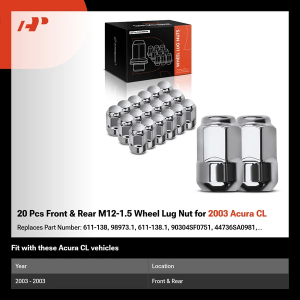 20 Pcs Front & Rear M12-1.5 Wheel Lug Nut for 2003 Acura CL