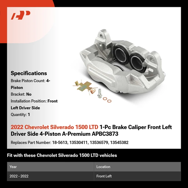 2022 Chevrolet Silverado 1500 LTD 1-Pc Brake Caliper Front Left Driver Side 4-Piston A-Premium APBC3873