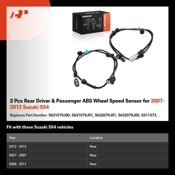 2 Pcs Rear Driver & Passenger ABS Wheel Speed Sensor for 2007-2012 Suzuki SX4