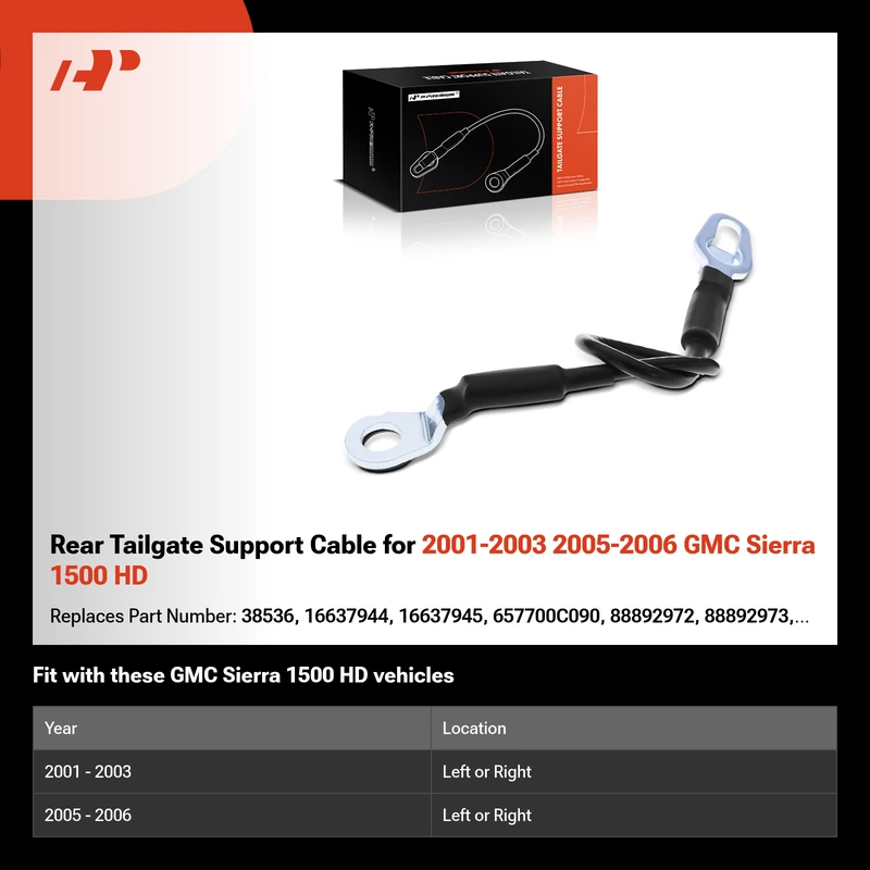 Rear Tailgate Support Cable for 2001-2003 2005-2006 GMC Sierra 1500 HD