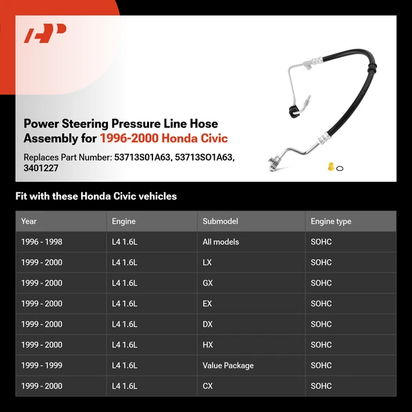 Power Steering Pressure Line Hose Assembly for 1996-2000 Honda Civic