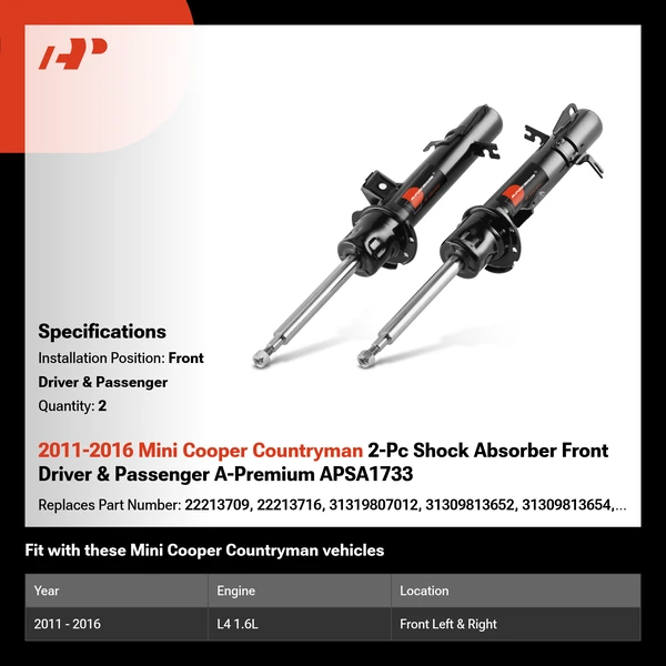 2011-2016 Mini Cooper Countryman 2-Pc Shock Absorber Front Driver & Passenger A-Premium APSA1733