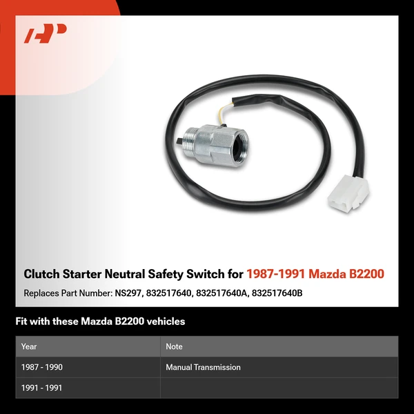 Clutch Starter Neutral Safety Switch for 1987-1991 Mazda B2200