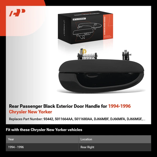 Rear Passenger Black Exterior Door Handle for 1994-1996 Chrysler New Yorker