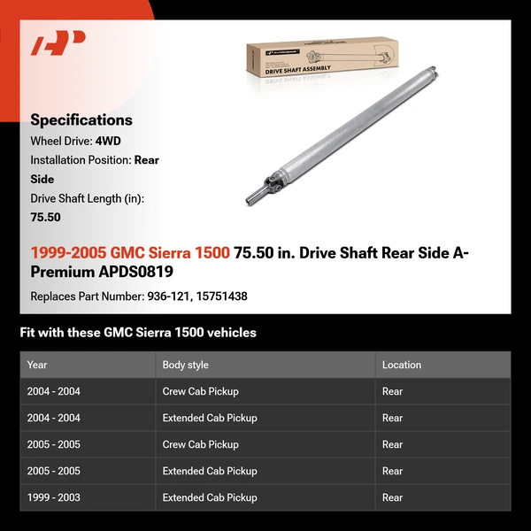 1999-2005 GMC Sierra 1500 75.50 in. Drive Shaft Rear Side A-Premium APDS0819