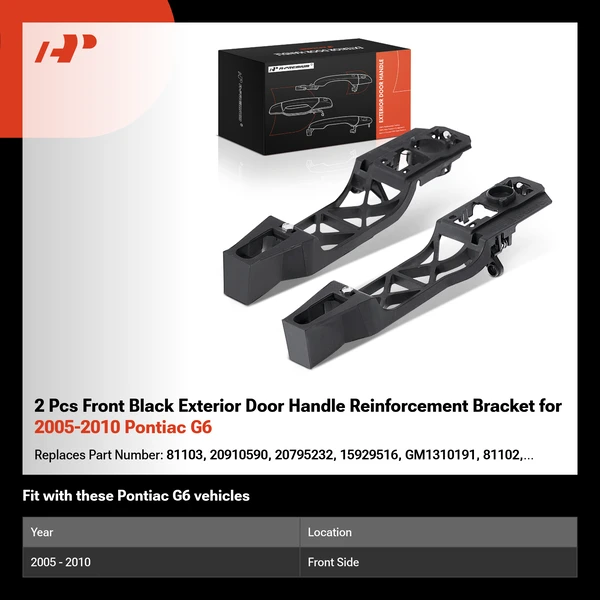 2 Pcs Front Black Exterior Door Handle Reinforcement Bracket for 2005-2010 Pontiac G6