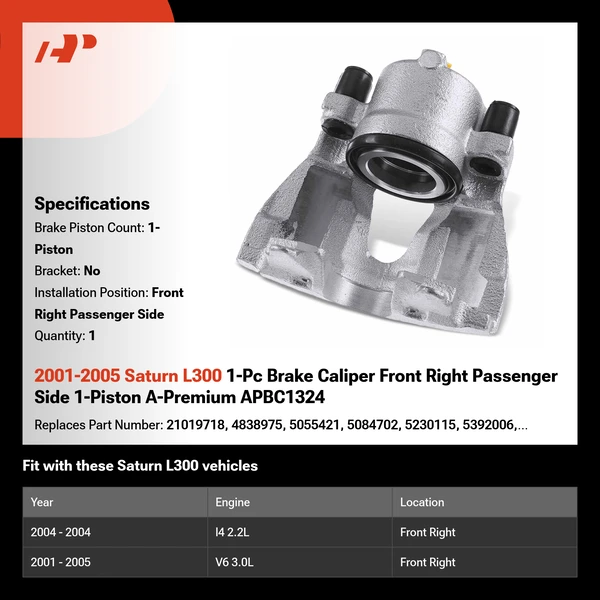 2001-2005 Saturn L300 1-Pc Brake Caliper Front Right Passenger Side 1-Piston A-Premium APBC1324