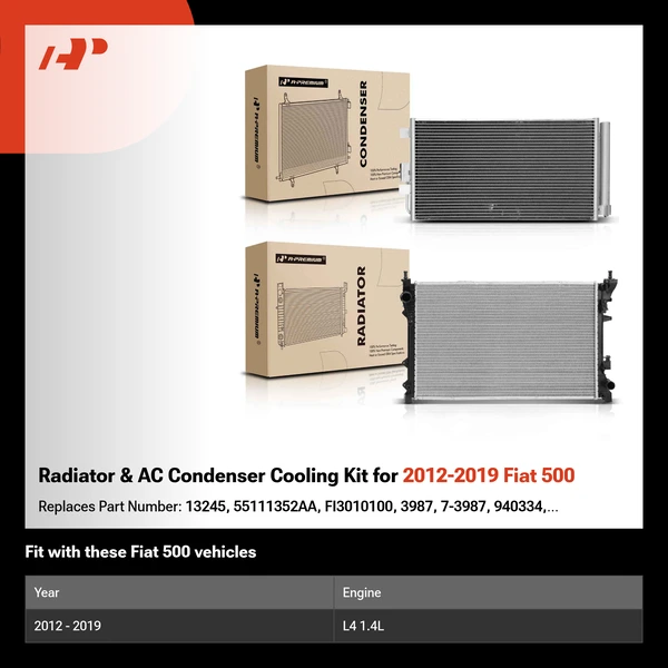 Radiator & AC Condenser Cooling Kit for 2012-2019 Fiat 500