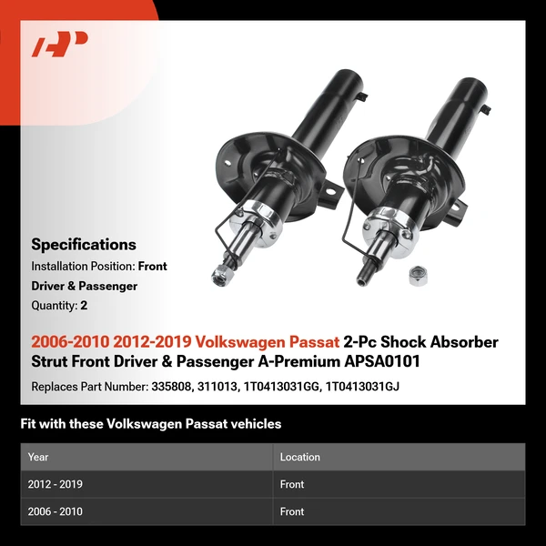 2006-2010 2012-2019 Volkswagen Passat 2-Pc Shock Absorber Strut Front Driver & Passenger A-Premium APSA0101