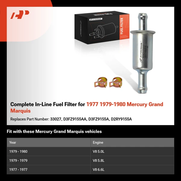 Complete In-Line Fuel Filter for 1977 1979-1980 Mercury Grand Marquis