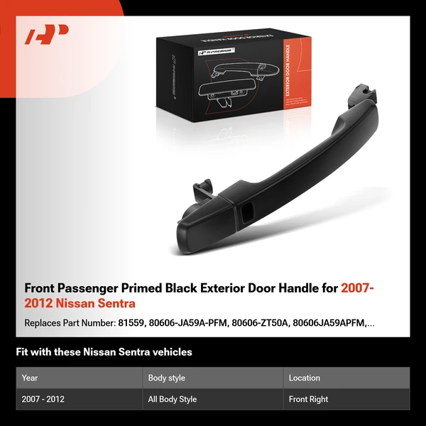Front Passenger Primed Black Exterior Door Handle for 2007-2012 Nissan Sentra
