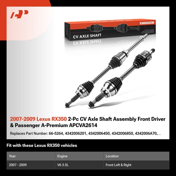 2007-2009 Lexus RX350 2-Pc CV Axle Shaft Assembly Front Driver & Passenger A-Premium APCVA2614