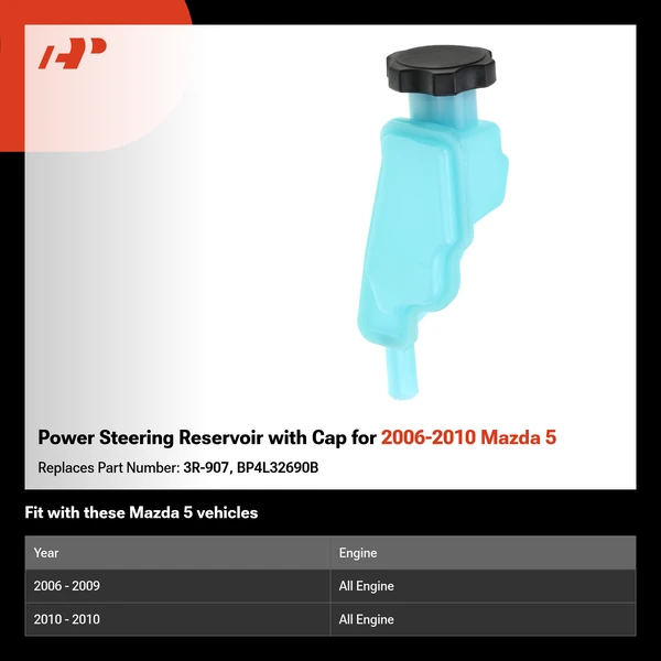 Power Steering Reservoir with Cap for 2006-2010 Mazda 5
