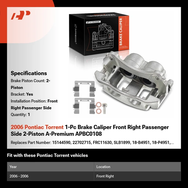 2006 Pontiac Torrent 1-Pc Brake Caliper Front Right Passenger Side 2-Piston A-Premium APBC0108