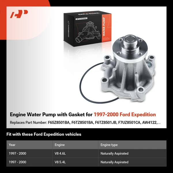 Engine Water Pump with Gasket for 1997-2000 Ford Expedition