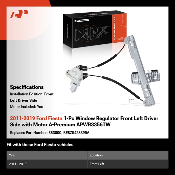 2011-2019 Ford Fiesta 1-Pc Window Regulator Front Left Driver Side with Motor A-Premium APWR3356TW