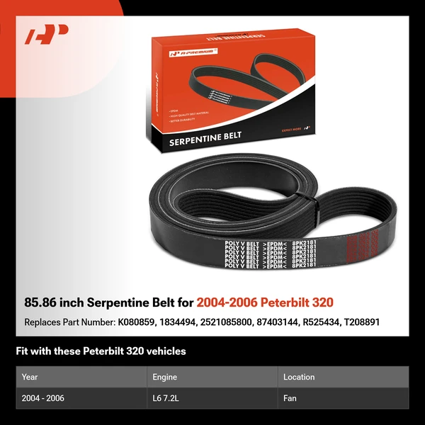 85.86 inch Serpentine Belt for 2004-2006 Peterbilt 320