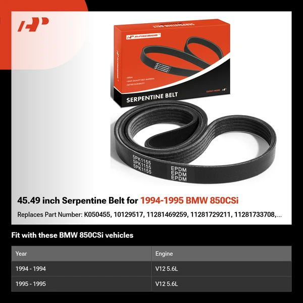 45.49 inch Serpentine Belt for 1994-1995 BMW 850CSi