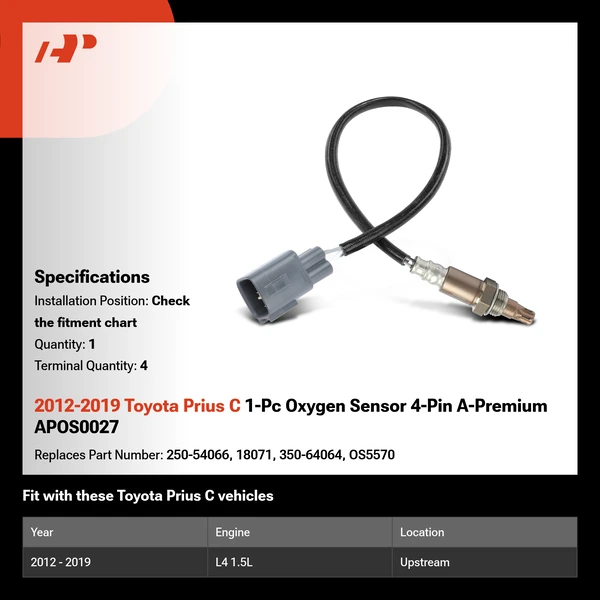 2012-2019 Toyota Prius C 1-Pc Oxygen Sensor 4-Pin A-Premium APOS0027