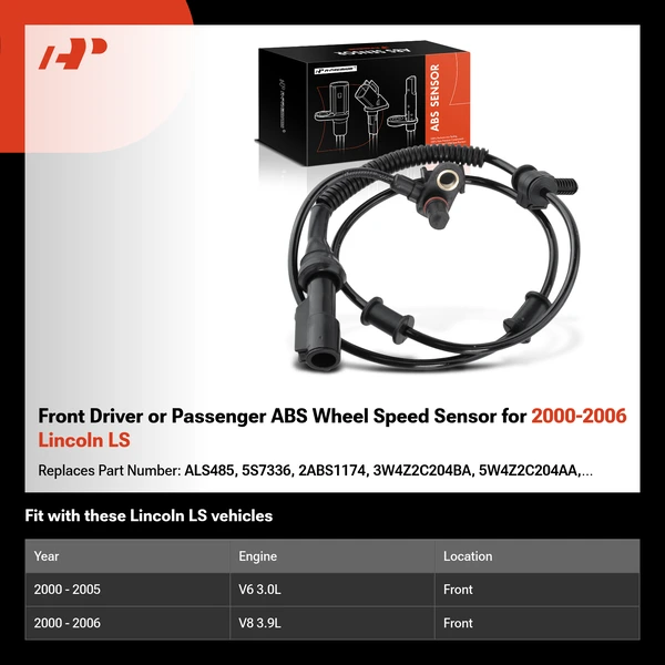 Front Driver or Passenger ABS Wheel Speed Sensor for 2000-2006 Lincoln LS