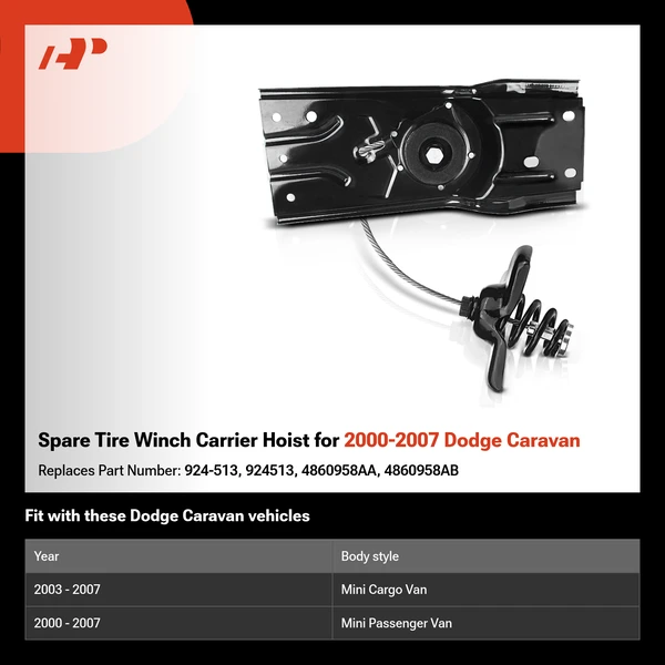 Spare Tire Winch Carrier Hoist for 2000-2007 Dodge Caravan