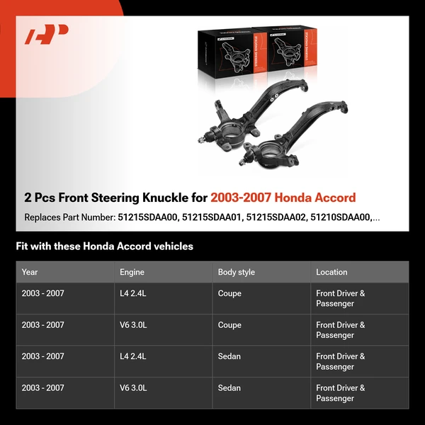 2 Pcs Front Steering Knuckle for 2003-2007 Honda Accord