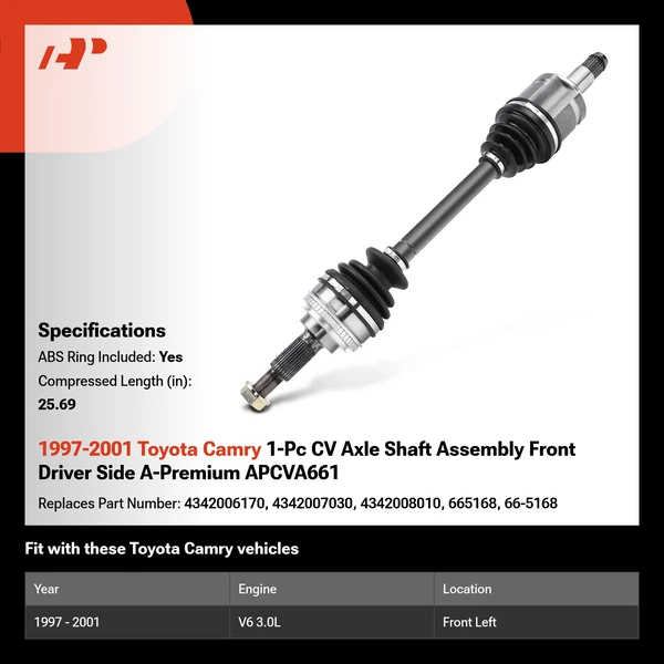 1997-2001 Toyota Camry 1-Pc CV Axle Shaft Assembly Front Driver Side A-Premium APCVA661