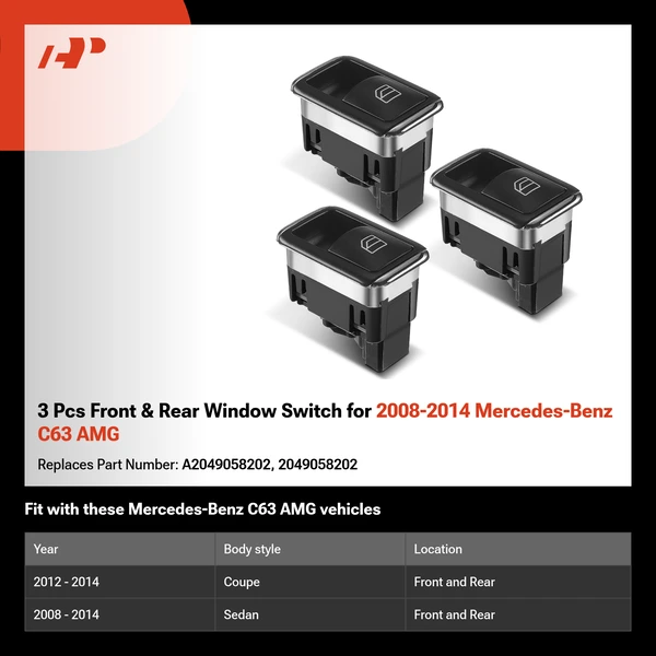 3 Pcs Front & Rear Window Switch for 2008-2014 Mercedes-Benz C63 AMG