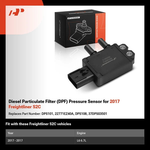 Diesel Particulate Filter (DPF) Pressure Sensor for 2017 Freightliner S2C
