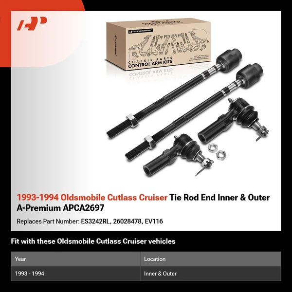 1993-1994 Oldsmobile Cutlass Cruiser Tie Rod End Inner & Outer A-Premium APCA2697