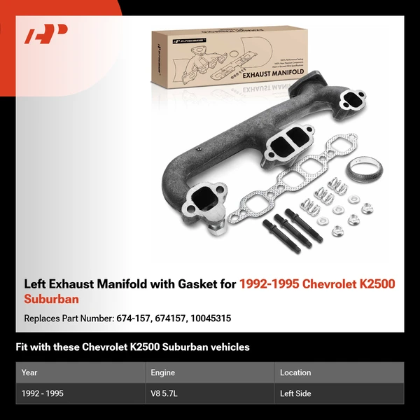 Left Exhaust Manifold with Gasket for 1992-1995 Chevrolet K2500 Suburban
