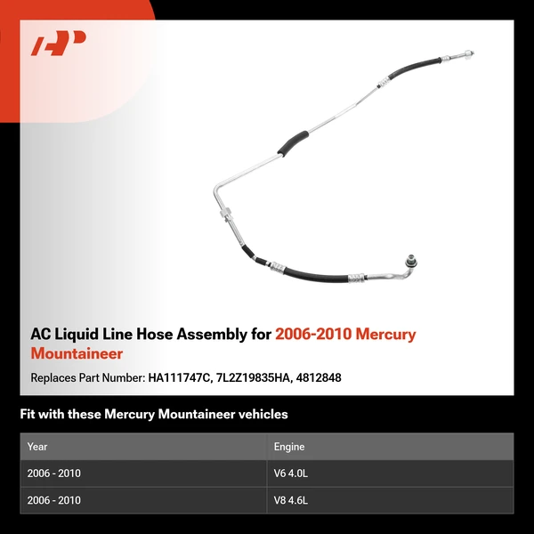 AC Liquid Line Hose Assembly for 2006-2010 Mercury Mountaineer