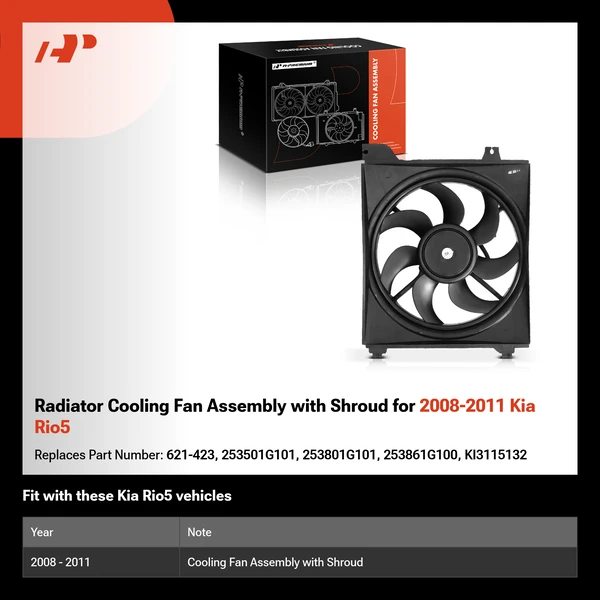 Radiator Cooling Fan Assembly with Shroud for 2008-2011 Kia Rio5
