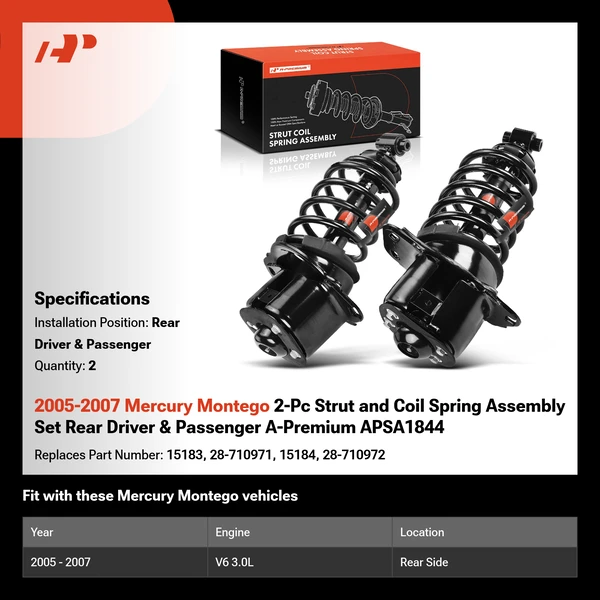 2005-2007 Mercury Montego 2-Pc Strut and Coil Spring Assembly Set Rear Driver & Passenger A-Premium APSA1844