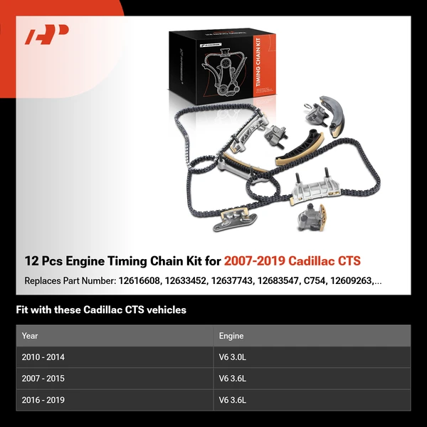 12 Pcs Engine Timing Chain Kit for 2007-2019 Cadillac CTS