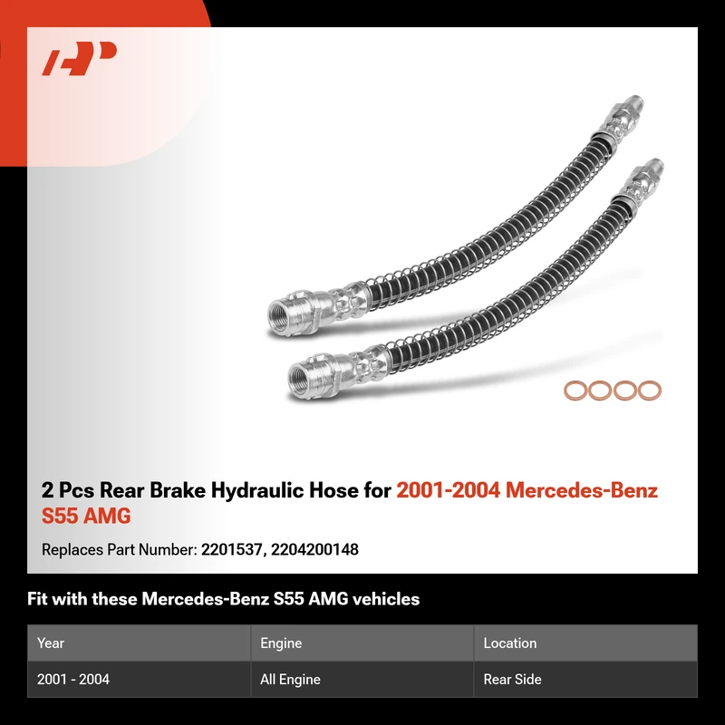 2 Pcs Rear Brake Hydraulic Hose for 2001-2004 Mercedes-Benz S55 AMG