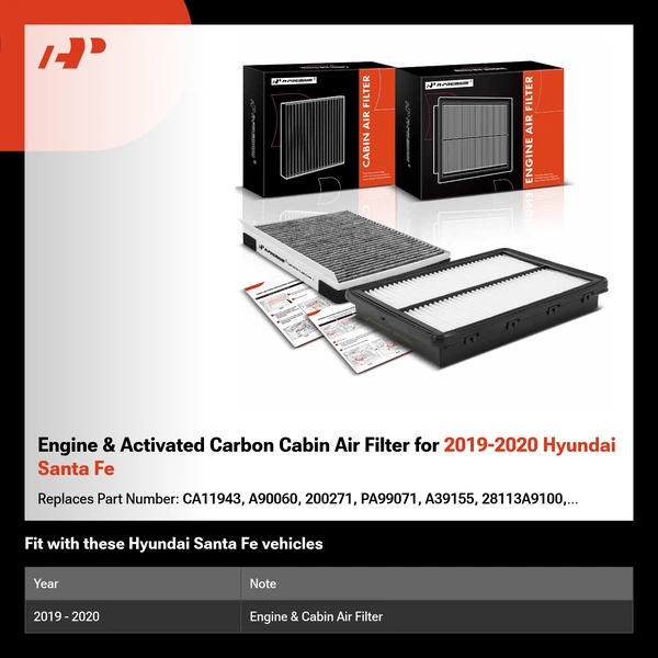 Engine & Activated Carbon Cabin Air Filter for 2019-2020 Hyundai Santa Fe