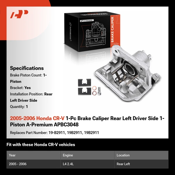 2005-2006 Honda CR-V 1-Pc Brake Caliper Rear Left Driver Side 1-Piston A-Premium APBC3048