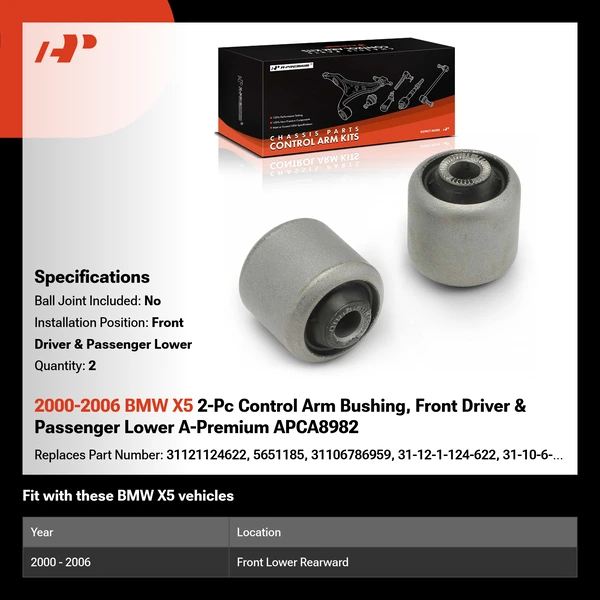 2000-2006 BMW X5 2-Pc Control Arm Bushing, Front Driver & Passenger Lower A-Premium APCA8982