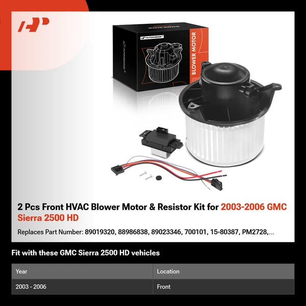 2 Pcs Front HVAC Blower Motor & Resistor Kit for 2003-2006 GMC Sierra 2500 HD