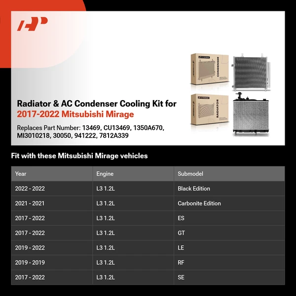 Radiator & AC Condenser Cooling Kit for 2017-2022 Mitsubishi Mirage