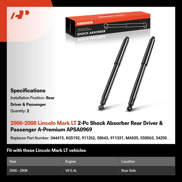 2006-2008 Lincoln Mark LT 2-Pc Shock Absorber Rear Driver & Passenger A-Premium APSA0969