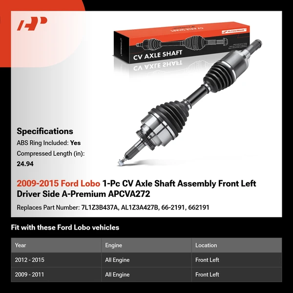 2009-2015 Ford Lobo 1-Pc CV Axle Shaft Assembly Front Left Driver Side A-Premium APCVA272