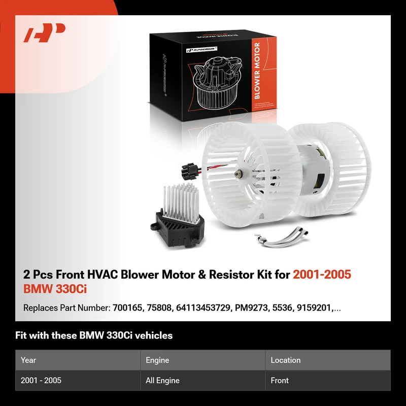 2 Pcs Front HVAC Blower Motor & Resistor Kit for 2001-2005 BMW 330Ci
