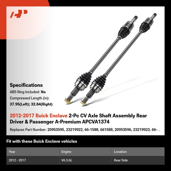 2012-2017 Buick Enclave 2-Pc CV Axle Shaft Assembly Rear Driver & Passenger A-Premium APCVA1374