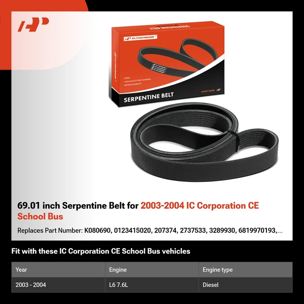 69.01 inch Serpentine Belt for 2003-2004 IC Corporation CE School Bus