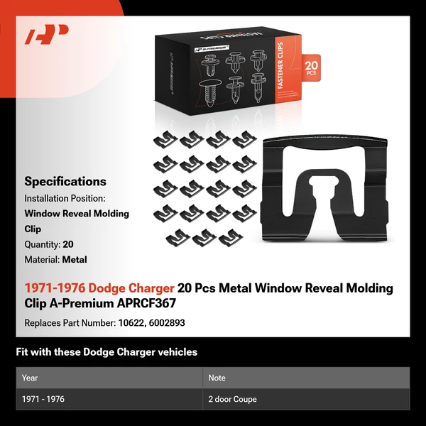 1971-1976 Dodge Charger 20 Pcs Metal Window Reveal Molding Clip A-Premium APRCF367