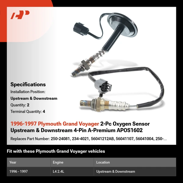 1996-1997 Plymouth Grand Voyager 2-Pc Oxygen Sensor Upstream & Downstream 4-Pin A-Premium APOS1602